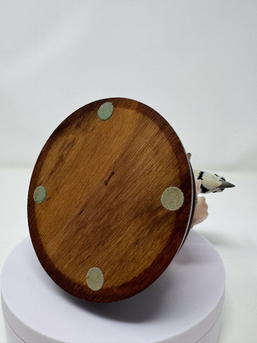 Vintage Blue Jay Bird Figurine Statue on Wood Base Pink Flower Nature Decor - Picture 5 of 6